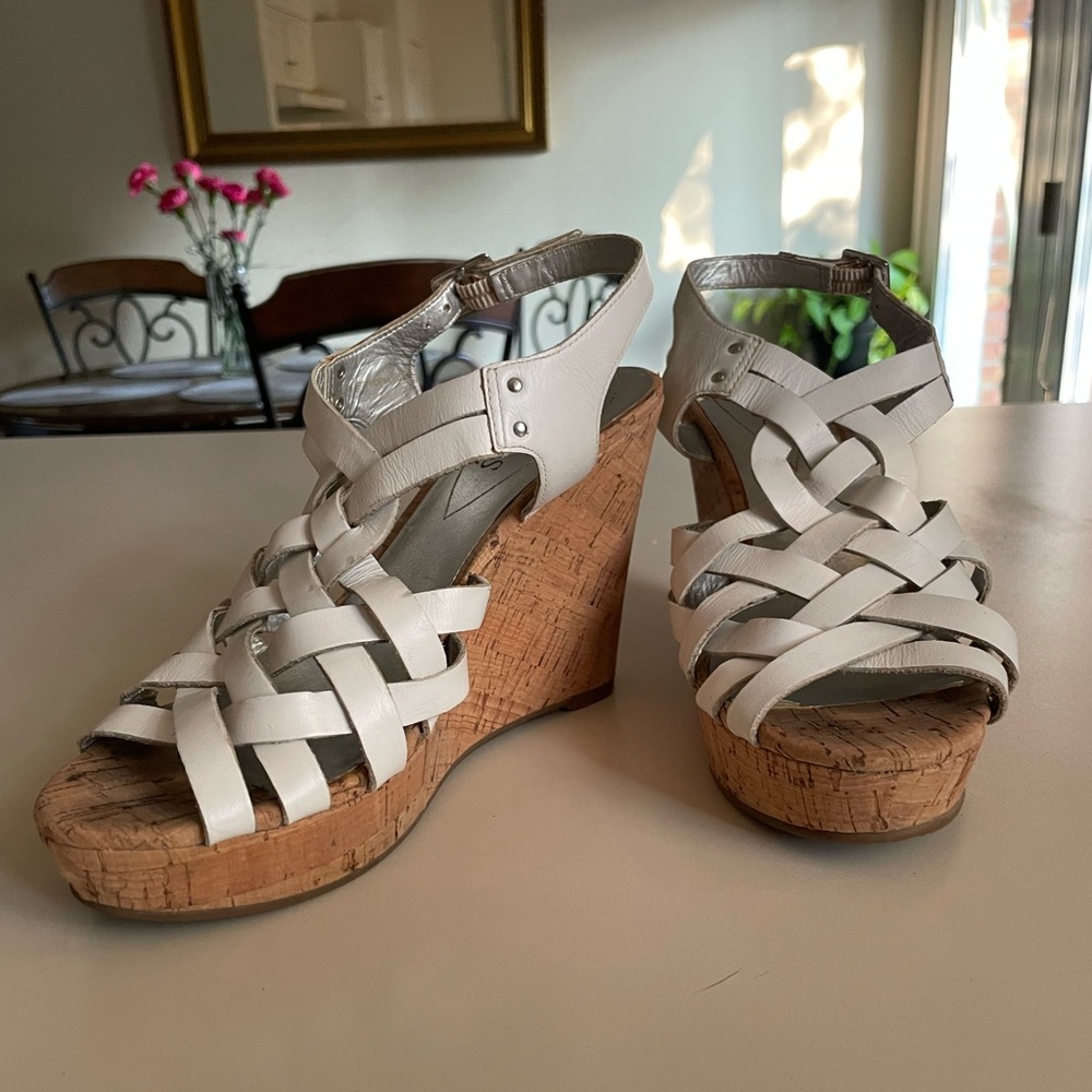 Guess White Wedge Sandals